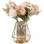 Bouquet de fleurs artificielles - holisane - 2 bouquets - champagne - 33 cm - pivoines et roses