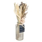 Bouquet fleurs naturelles s�ch�es vase verre 28cm beige ivoire cr�me �cru naturel taupe