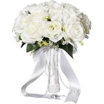 Bouquet de mariage - fleurs artificielles - blanc - 18 têtes - design moderne - Élégance vintage Bouquet de mariage - fleurs artificielles - blanc - 18 têtes - design moderne - Élégance vintage