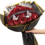 Bouquet de roses artificielles � paillettes - estampille - lot de 24 - rouge - 30 cm - soie