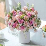 Bouquet de roses artificielles avec vase - holisane - rose - 25x25x32 cm - soie haute qualit� - pliable ...