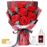 Bouquet de roses �ternelles - zrse - 7 roses - rouge - vase inclus - 34 cm de haut - 23 cm de large - ...
