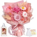 Bouquet de roses �ternelles - zrse - avec vase - fleurs r�elles conserv�es - rose - dimensions 36. 9x22. ...