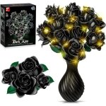 Bouquet de roses noires � clipser roses noires blocs construction avec lumi�res led et vase rose artificielles ...