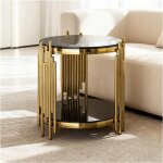 Bout de canap� rond - table dappoint moderne en verre tremp� et acier inoxydable or - id�al pour salon ...