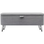 Bout de lit poly avec coffre de rangement et pieds en m�tal - gris clair