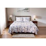 Boutis patchwork bleu jouy - 230x250 cm - boutis 2 places avec 2 taies 65x65cm - couvre - lit matelass ...