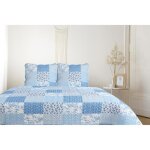 Boutis patchwork bleu mimosa - 230x250 cm - boutis 2 places avec 2 taies 65x65cm - couvre - lit matelass ...