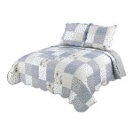 Boutis patchwork bleu victoria - 230x250 cm - boutis 2 places avec 2 taies 65x65cm - couvre lit matelass ...