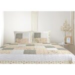 Boutis patchwork lin mimosa - 230x250 cm - boutis 2 places avec 2 taies 65x65cm - couvre - lit matelass ...