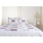 Boutis patchwork parme mimosa - 230x250 cm - boutis 2 places avec 2 taies 65x65cm - couvre - lit matelass ...