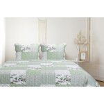 Boutis patchwork vert avril - 230x250 cm - boutis 2 places avec 2 taies 65x65cm - couvre - lit matelass ...