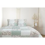 Boutis patchwork vert jadis - 230x250 cm - boutis 2 places avec 2 taies 65x65cm - couvre - lit matelass ...