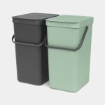 Brabantia poubelle waste bin sort & go 2 x 16 l - jade green & dark grey