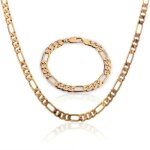 Parure bijoux - femme - maille figaro - bracelet - 19 cm - collier - 50 cm - plaqu or jaune 750 / 1000 ...