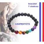 Bracelet - tibtain - 7 perles chakras - pierre de lave - taille 17 cm - nergie positive