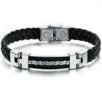 Bracelet - acier - cordon en cuir - 19cm - 10mm - homme Bracelet - acier - cordon en cuir - 19cm - 10mm - homme