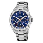 Montre - festina - multifunction - acier - quartz - fond bleu