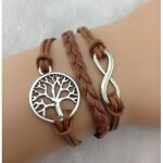 Bracelet - arbre de vie et lien infini - marron clair - simili cuir et coton cir�