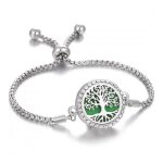 Bracelet aromath�rapie r�glable avec diffuseur de parfum motif arbre de vie argent� & strass argent�