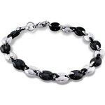 Bracelet homme en maille grains de caf bicolore acier et noir 20cm