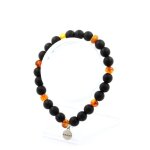 Bracelet - a bijoux - ambre v�ritable et onyx noir - longueur 19 - 20 cm - perles de 8 mm - mixte