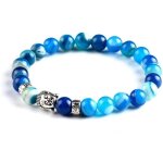 Bracelet bouddha hommes - femmes bracelet pierre naturelle lithoth�rapie agate bleue perles 8 mm bracelet ...