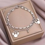 Bracelet breloque minnie souris kawaii bijoux fantaisie cadeau femme enfant mode accessoire couleur argent� ...