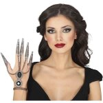 Bracelet chaine gothique 5 doigts argent femme noir / gris argent - accessoire de dguisement bijou fantaisie ...
