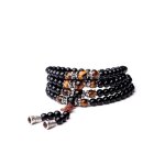 Bracelet chapelet de mditation bouddhiste 108 perles 6mm pierres dagate noir brillantes et doeil de ...
