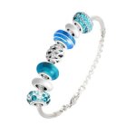 Bracelet de charms perles bleues et acier sc crystal