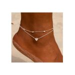 Bracelet de cheville double argent femme fille en forme de c?ur boho rglable chane de cheville anklet ...