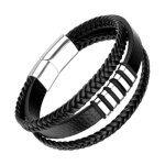 Bracelet - homme - cuir noir - triple liens - fermoir aimant�