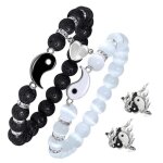 Bracelet couple - meilleure amie - yin yang - pierre volcanique - pierre de lune - r�glable