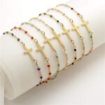 Bracelet croix acier inoxydable et perles de couleurs noires chanette chrtienne rglable bijoux religieux ...