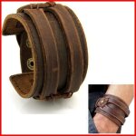 Bracelet cuir homme force manchette marron antique style rock johnny deep