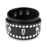 Bracelet - cuir - homme - large - têtes de mort - style biker Bracelet - cuir - homme - large - têtes de mort - style biker