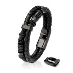 Bracelet en cuir pour homme serasar b008 - 23 noir bijoux de bracelet de mariage cadeau parfait pour ...