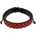 Bracelet - cuir - homme - tress� - r�glable 19cm � 25cm - damier rouge et noir