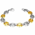 Bracelet femme acier plaque or large grains de cafe 10mm