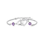 Bracelet - femme - coeur - maille vnitienne - amthyste - ajustable - 19 cm - argent fin 925 / 1000