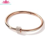 Bracelet femme de cration de bracelet simple exagr avec cercle de diamant complet en acier titane ...