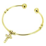 Bracelet femme jonc ouvert ajustable acier dor� avec symbole christianisme croix religieuse 62mm