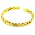 Bracelet femme jonc tressé en câble doré rond en acier inoxydable 66mm Bracelet femme jonc tressé en câble doré rond en acier inoxydable 66mm