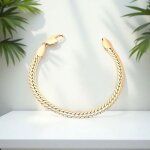 Bracelet - femme - maille anglaise - cisele - 18 cm - large - 5. 5 mm - plaqu or jaune 750 / 1000 - ...