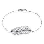 Bracelet - femme - maille forat - feuille - cristal - blanc - argent 925 / 1000 - massif - 18 cm - ajustable ...