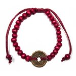 Bracelet feng shui - lhorin esot�risme - rouge - ajustable - perles de bois - talismans de chance