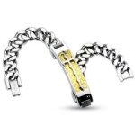 Bracelet gourmette pour homme ado acier avec croix plaque or - mixte - dor