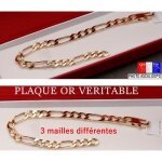 Bracelet gourmette pour homme en plaqu or 18 carat vritable 21cm maille figaro 6mm