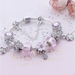 Bracelet - gourmette - jonc 21cm charms bracelet femme pandora style bijoux femme fleur rose charms femme ...